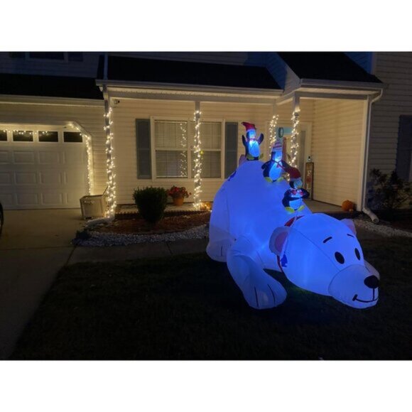 🆕7.7(L) x 6 FT(H) Inflatable Lighted Polar Bear with Three Penguin Decoration - Picture 4 of 11
